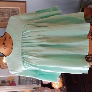 Crown and Ivy Mint Blue-Green Babydoll Pleated Bell Sleeve Blouse